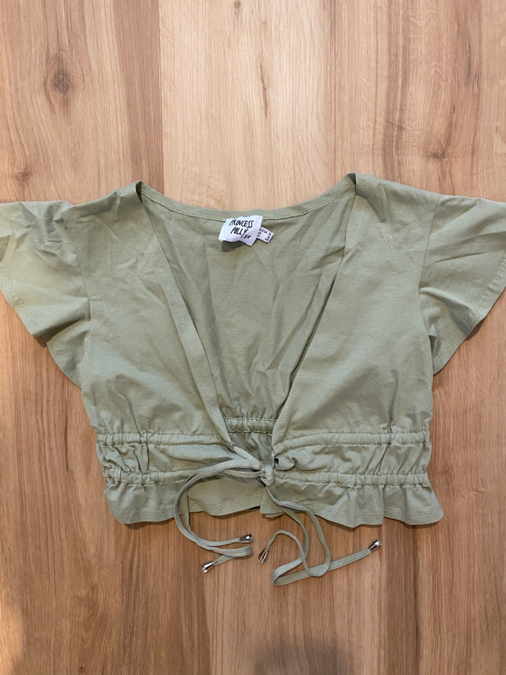 Princess Polly Olive Green Drawstring Crop Top